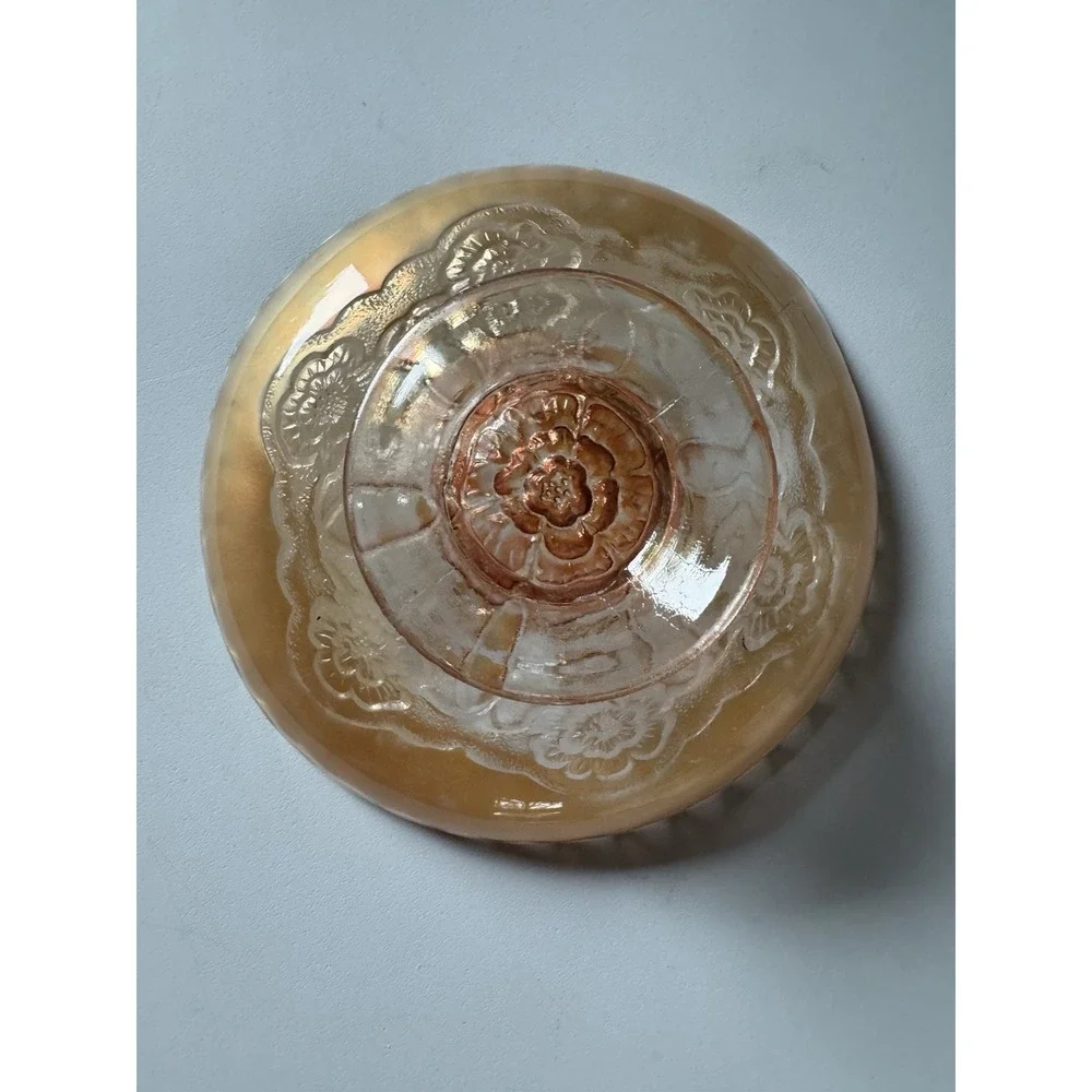 Antique Dugan Marigold Carnival Glass Double Stem Rose Ruffled Bowl 8.5 In